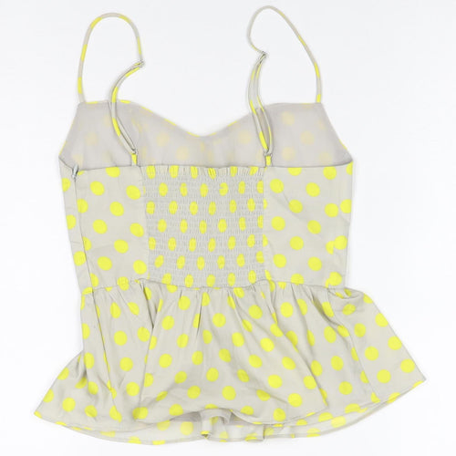 Zara Women Beige Yellow Polka Dot Sheer Peplum Blouse Size S