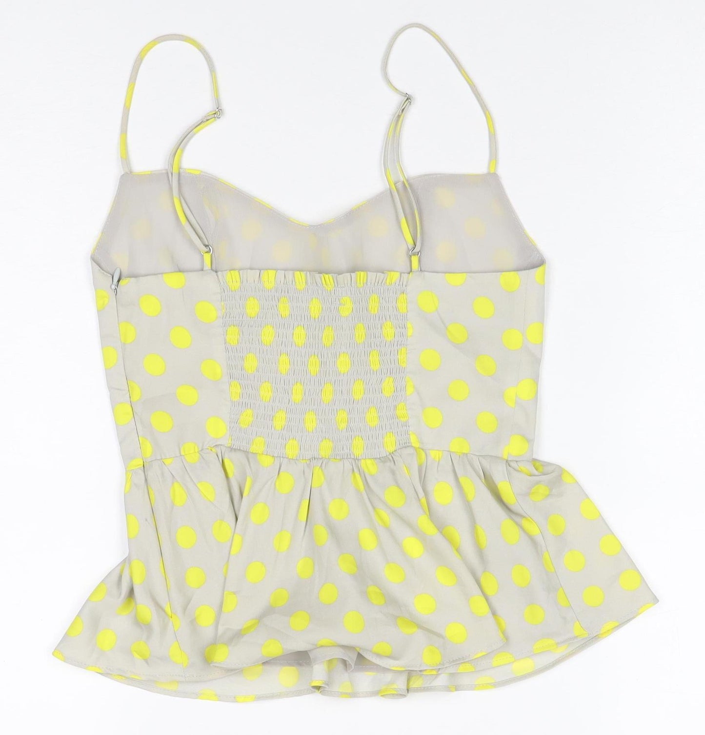 Zara Women Beige Yellow Polka Dot Sheer Peplum Blouse Size S