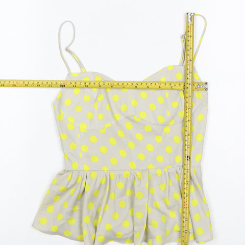 Zara Women Beige Yellow Polka Dot Sheer Peplum Blouse Size S