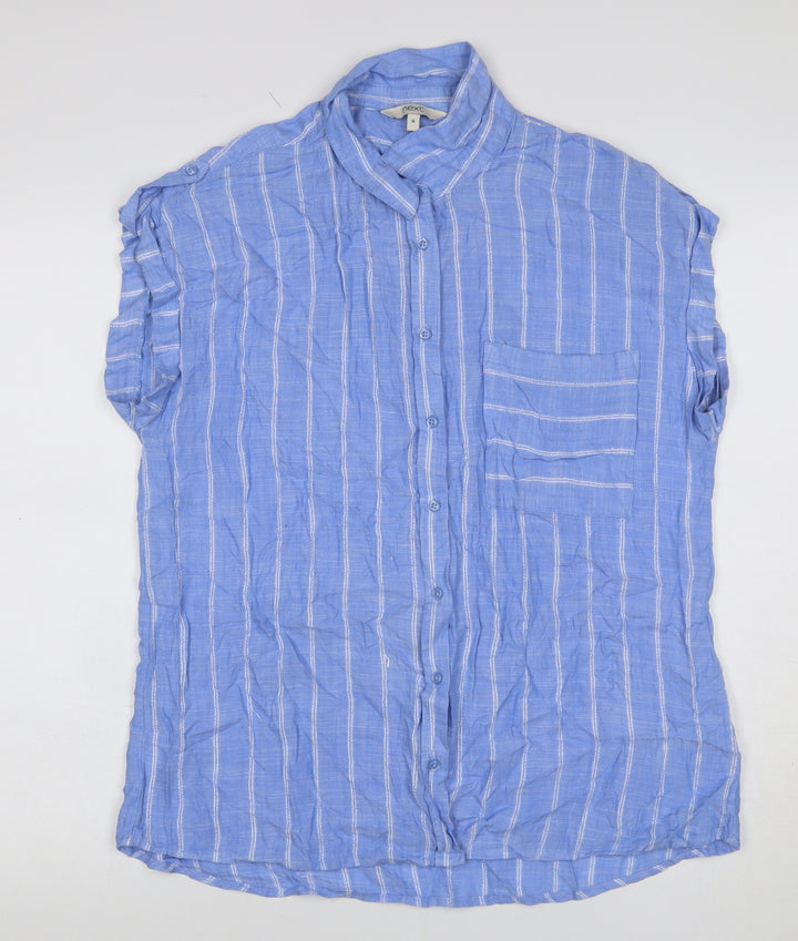 Next Women Blue Stripe Linen Button-Up Cap Sleeve Blouse UK 16