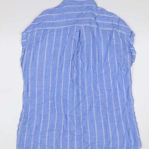 Next Women Blue Stripe Linen Button-Up Cap Sleeve Blouse UK 16