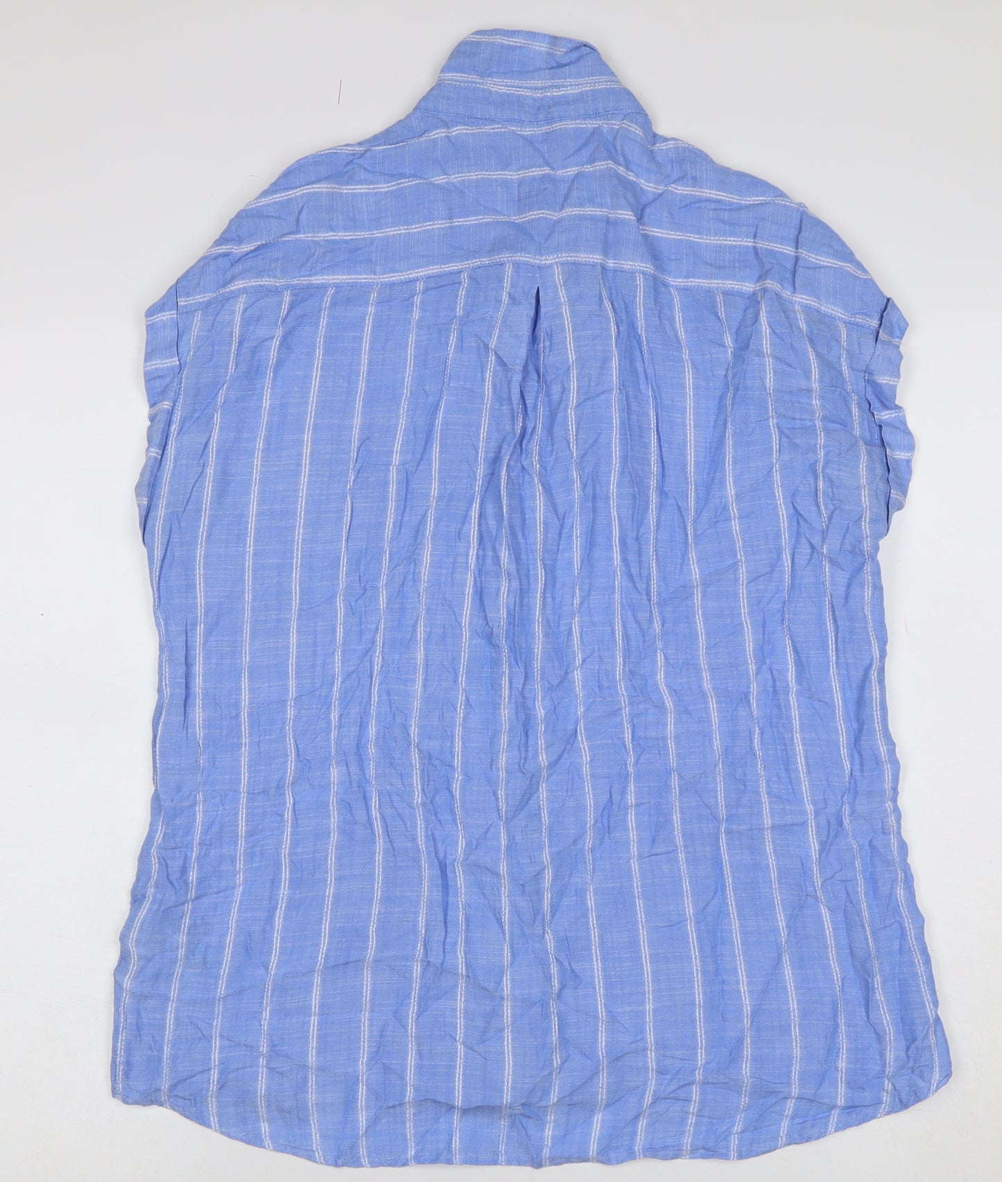 Next Women Blue Stripe Linen Button-Up Cap Sleeve Blouse UK 16