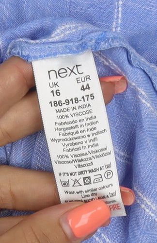 Next Women Blue Stripe Linen Button-Up Cap Sleeve Blouse UK 16