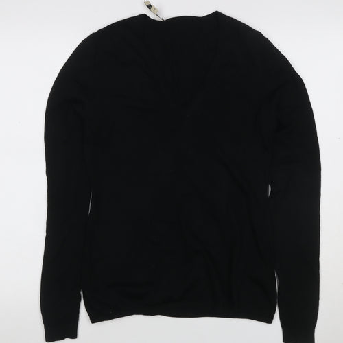 Burberry London Women’s Black Merino Wool V-Neck Knit Jumper Size L