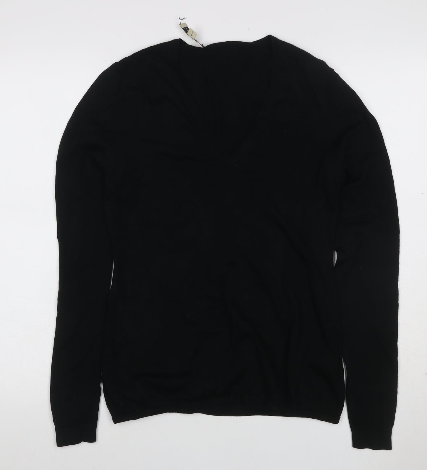 Burberry London Women’s Black Merino Wool V-Neck Knit Jumper Size L