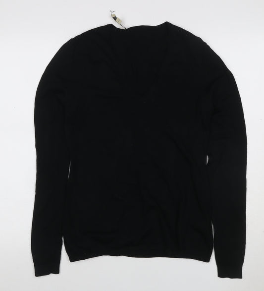 Burberry London Women’s Black Merino Wool V-Neck Knit Jumper Size L