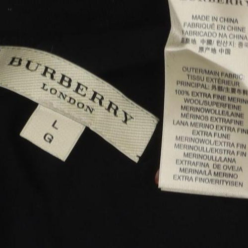 Burberry London Women’s Black Merino Wool V-Neck Knit Jumper Size L