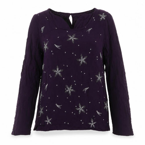 White Stuff Women’s Purple Embroidered Beaded Star Blouse UK 10