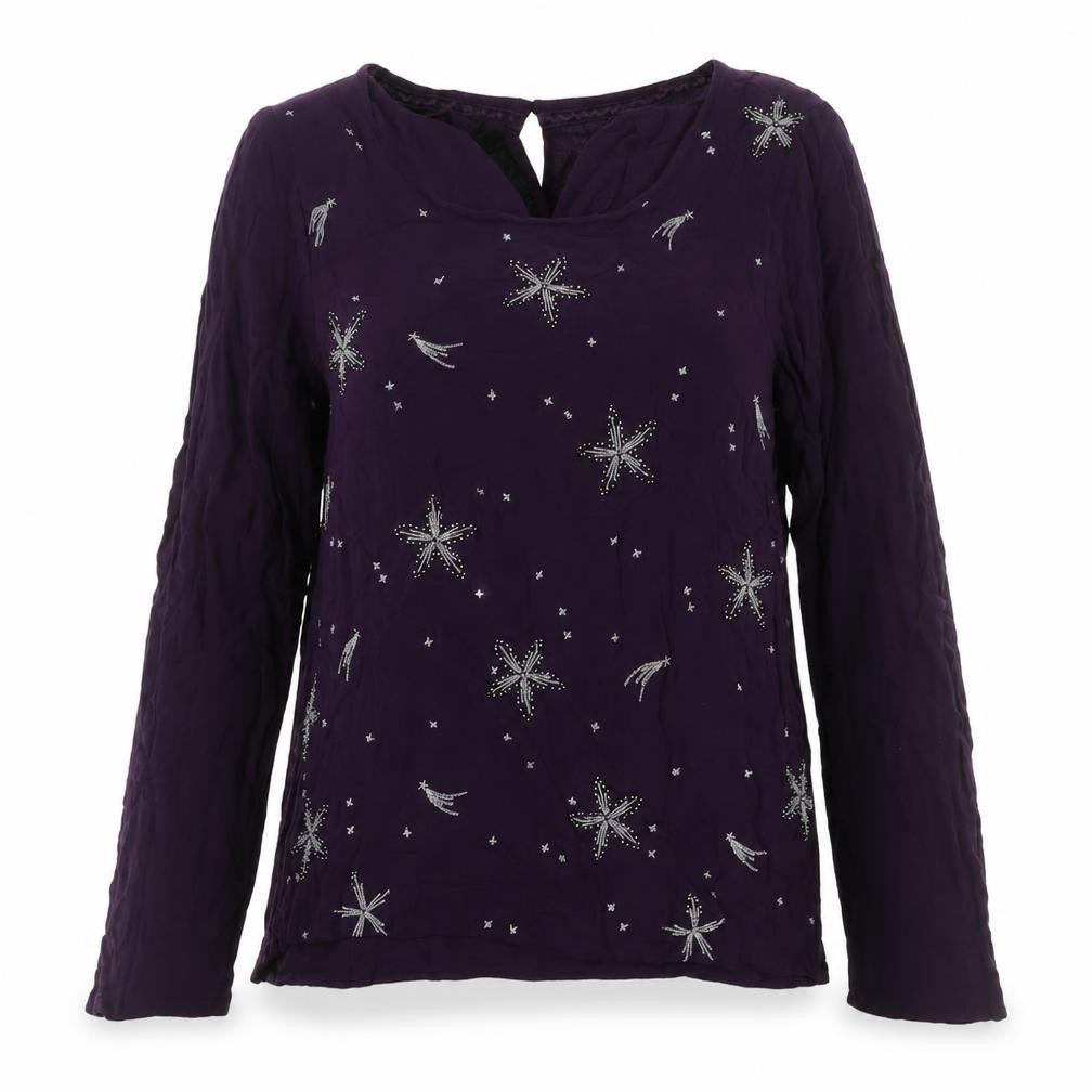 White Stuff Women’s Purple Embroidered Beaded Star Blouse UK 10