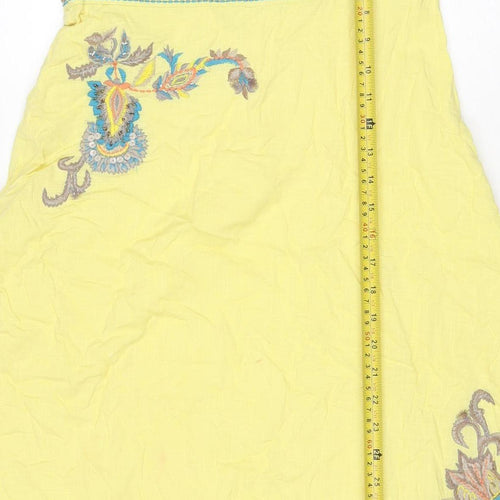 Monsoon Women Yellow UK 10 A-Line Short Cotton Embroidered Dress
