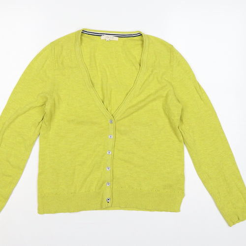 White Stuff Women Yellow Cotton V-Neck Button Cardigan UK 10