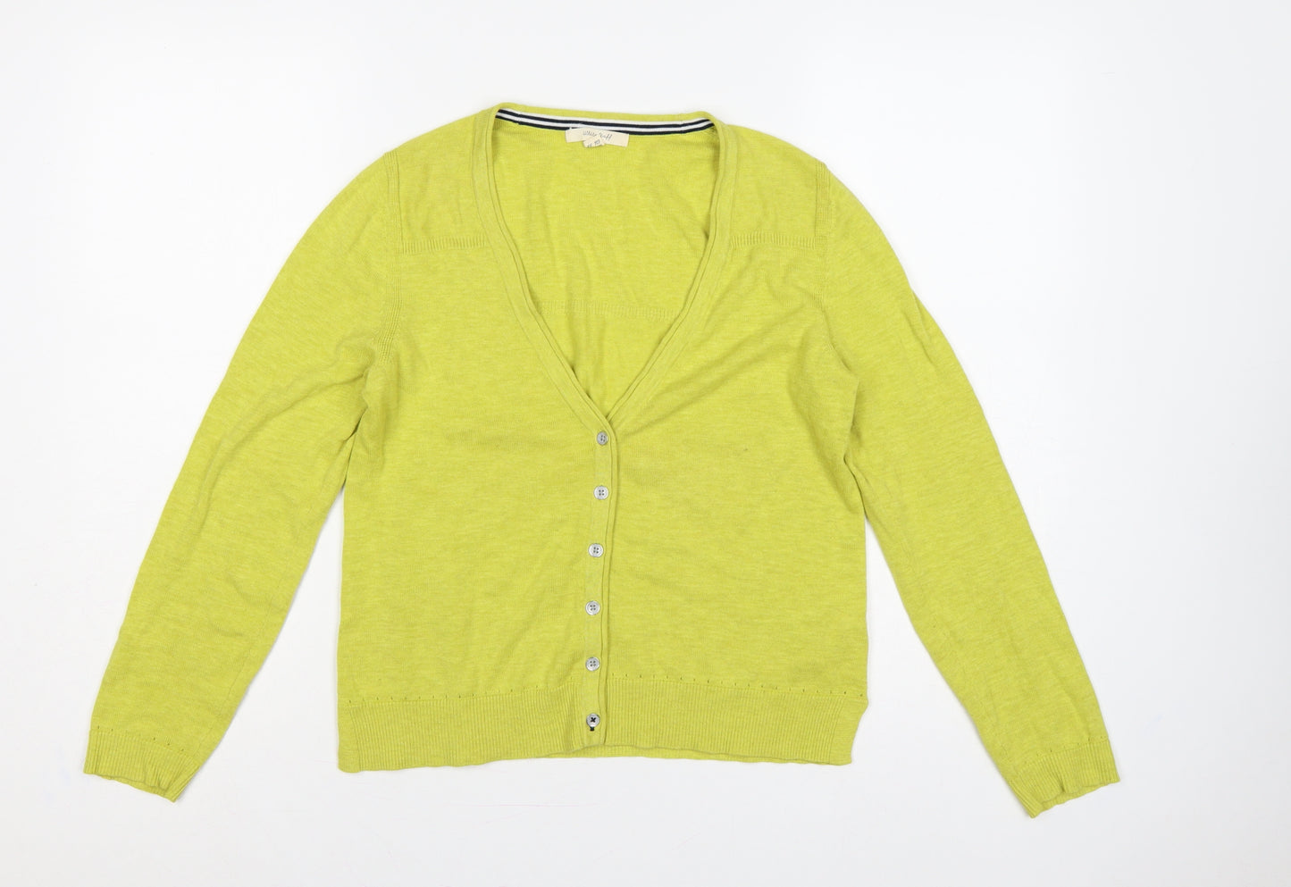 White Stuff Women Yellow Cotton V-Neck Button Cardigan UK 10