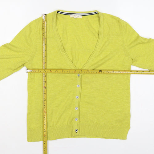 White Stuff Women Yellow Cotton V-Neck Button Cardigan UK 10