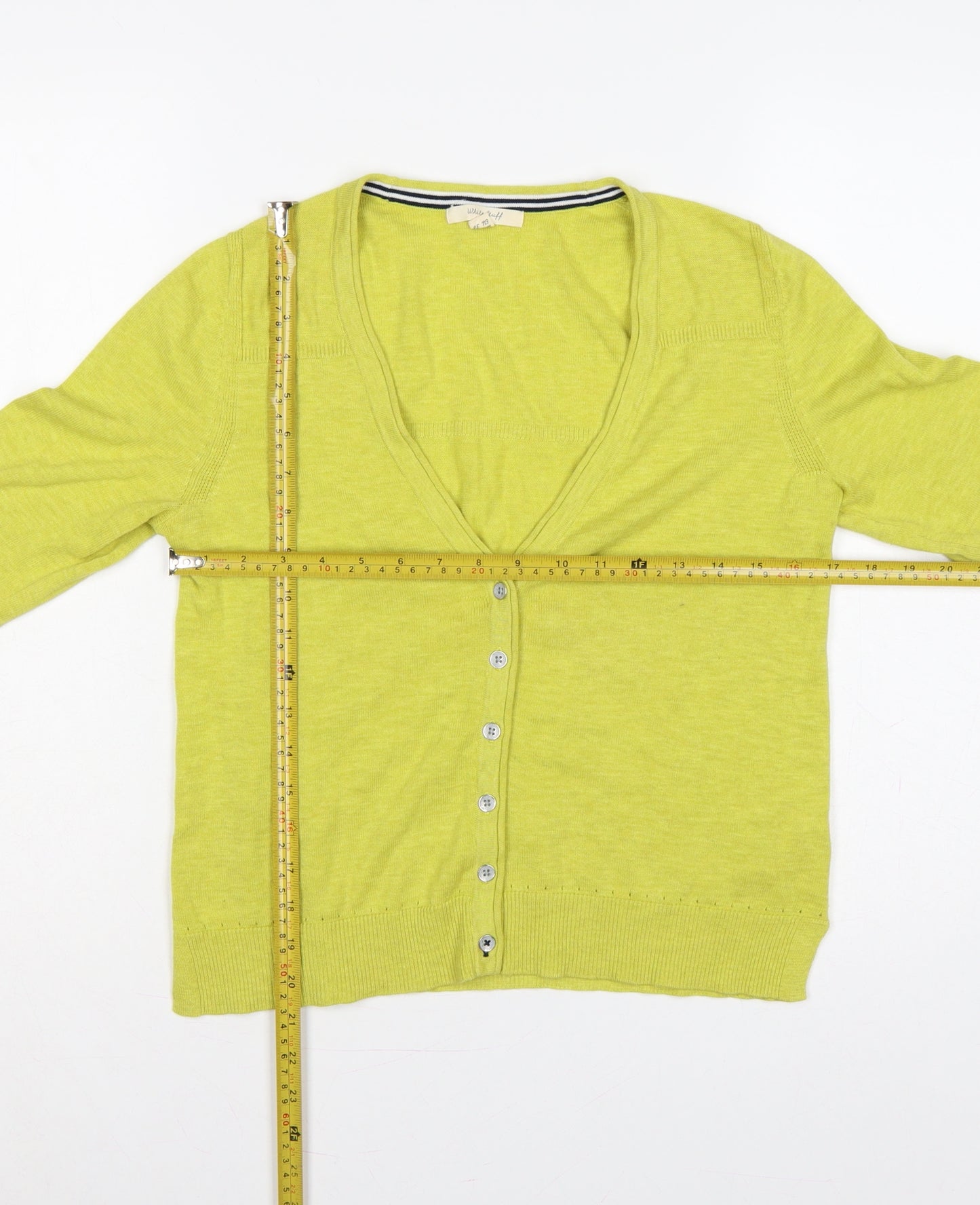 White Stuff Women Yellow Cotton V-Neck Button Cardigan UK 10