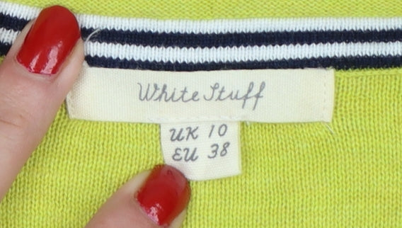 White Stuff Women Yellow Cotton V-Neck Button Cardigan UK 10