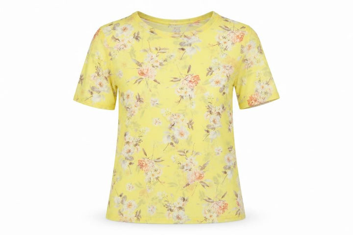New Look Women Yellow Floral Sheer Chiffon Blouse UK 6 Short Sleeve