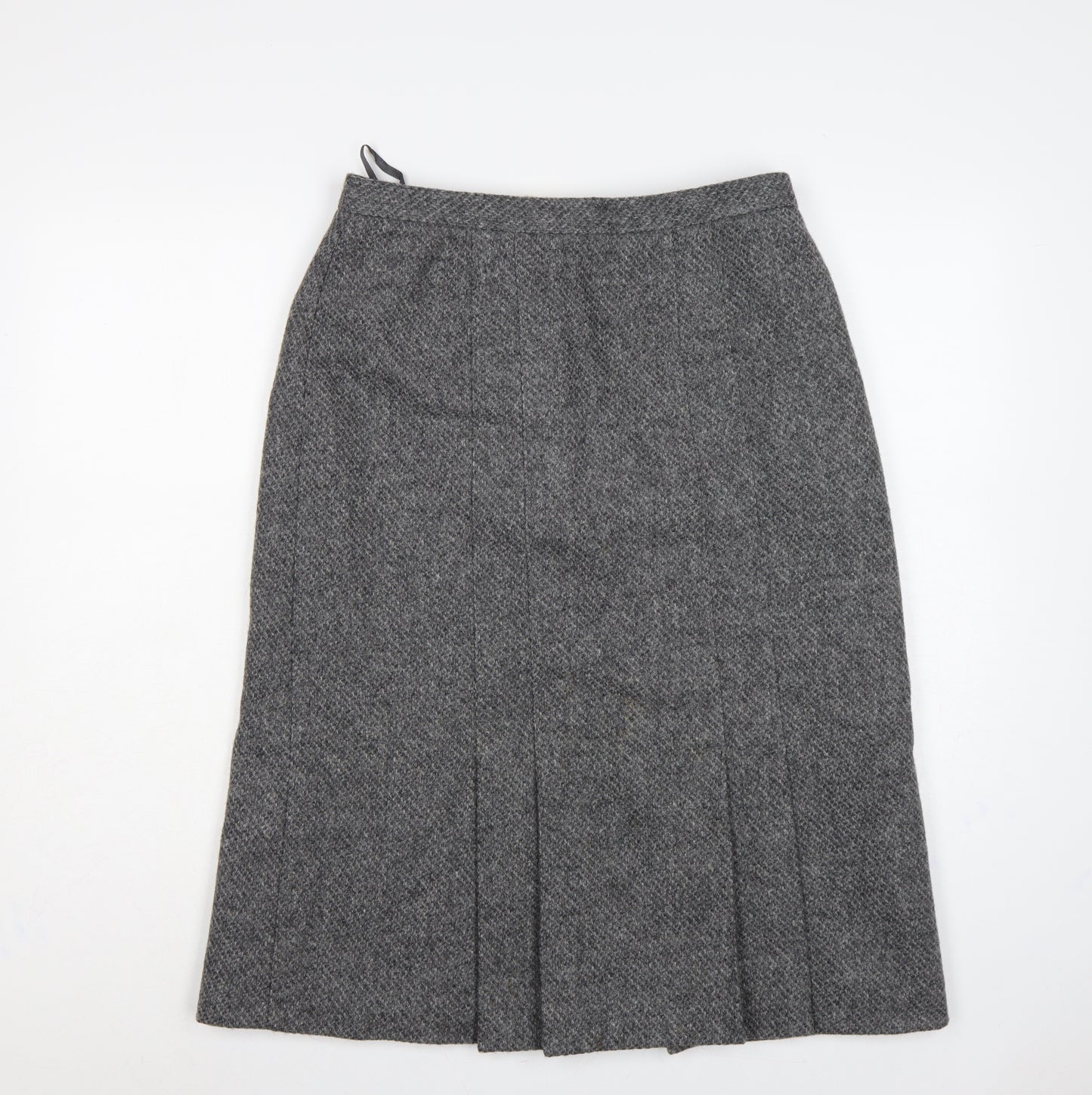 St Michael Women Grey Wool Herringbone Pleated A-Line Midi Skirt UK 16