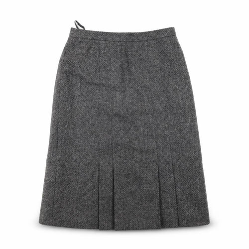 St Michael Women Grey Wool Herringbone Pleated A-Line Midi Skirt UK 16