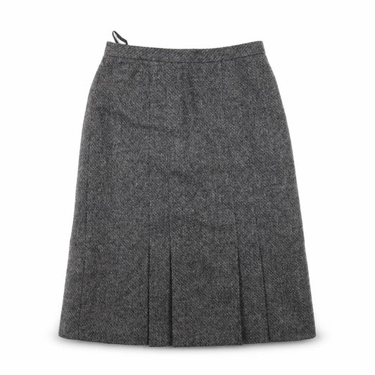 St Michael Women Grey Wool Herringbone Pleated A-Line Midi Skirt UK 16