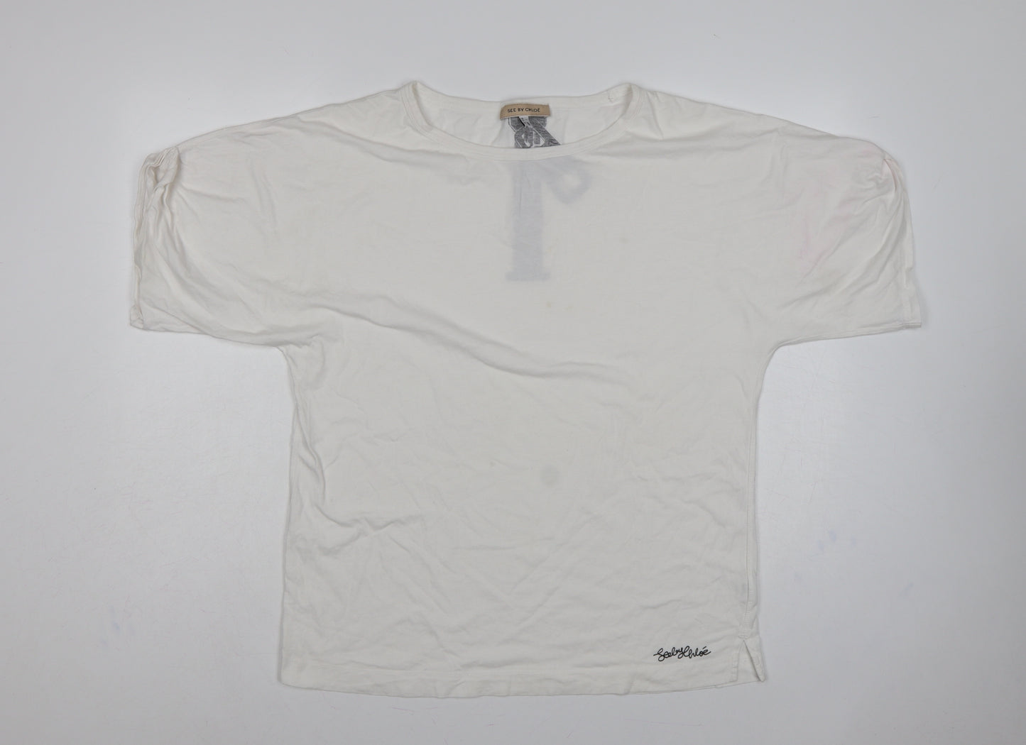 See by Chloé Women White UK 14 Relaxed Zip Graphic T-Shirt