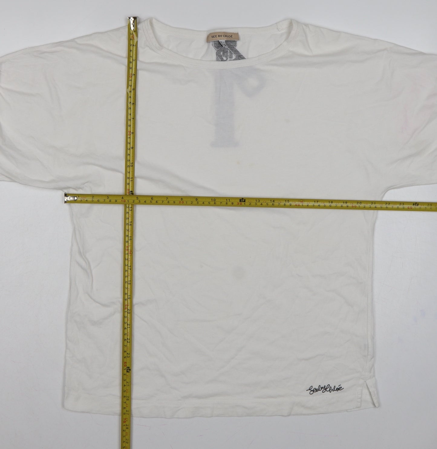 See by Chloé Women White UK 14 Relaxed Zip Graphic T-Shirt