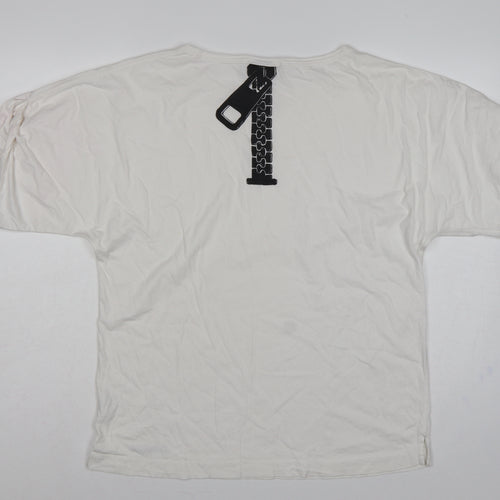 See by Chloé Women White UK 14 Relaxed Zip Graphic T-Shirt