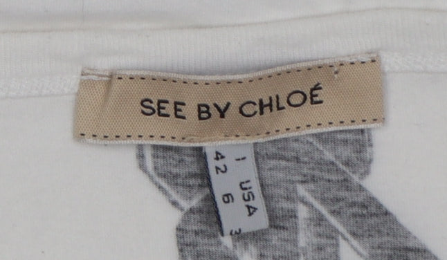 See by Chloé Women White UK 14 Relaxed Zip Graphic T-Shirt