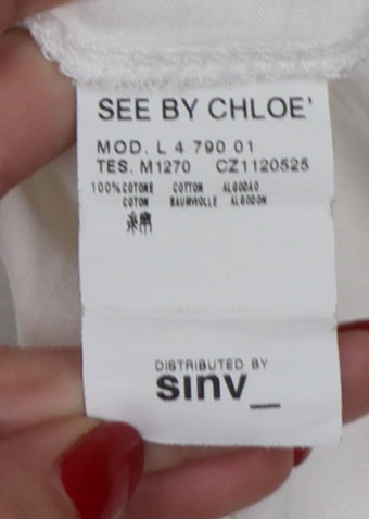 See by Chloé Women White UK 14 Relaxed Zip Graphic T-Shirt