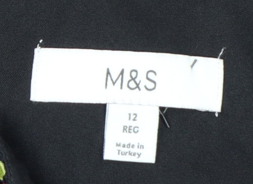 M&S Women Black Cherry Print UK 12 Long Fit & Flare Dress