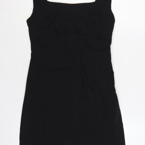 Mango Women Black UK 8 Long Sheath Square Neck Side Slit Dress