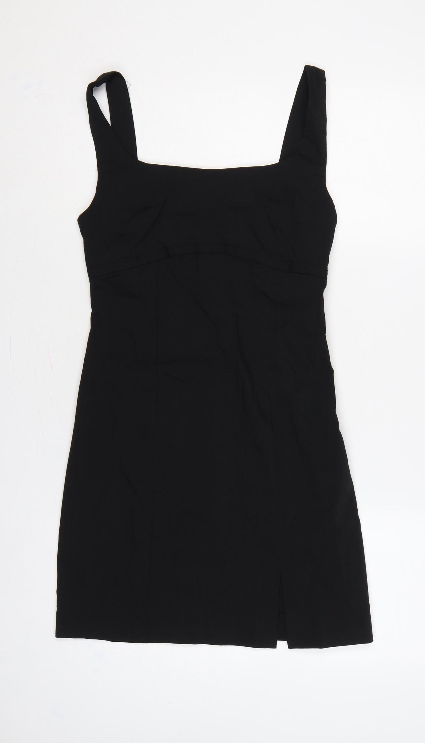 Mango Women Black UK 8 Long Sheath Square Neck Side Slit Dress