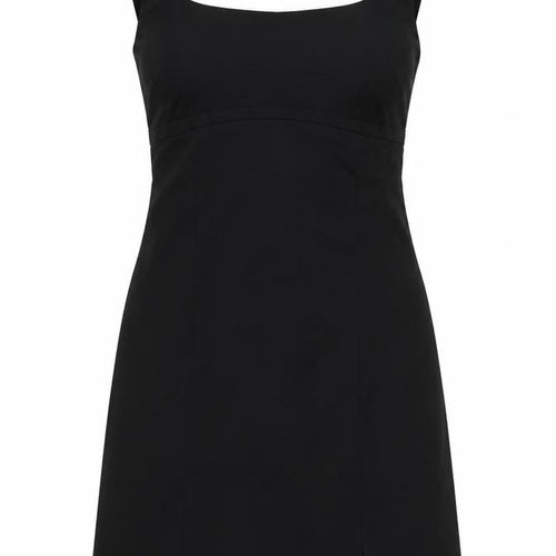 Mango Women Black UK 8 Long Sheath Square Neck Side Slit Dress