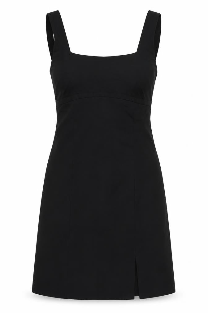 Mango Women Black UK 8 Long Sheath Square Neck Side Slit Dress