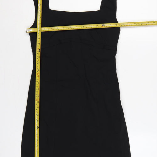 Mango Women Black UK 8 Long Sheath Square Neck Side Slit Dress