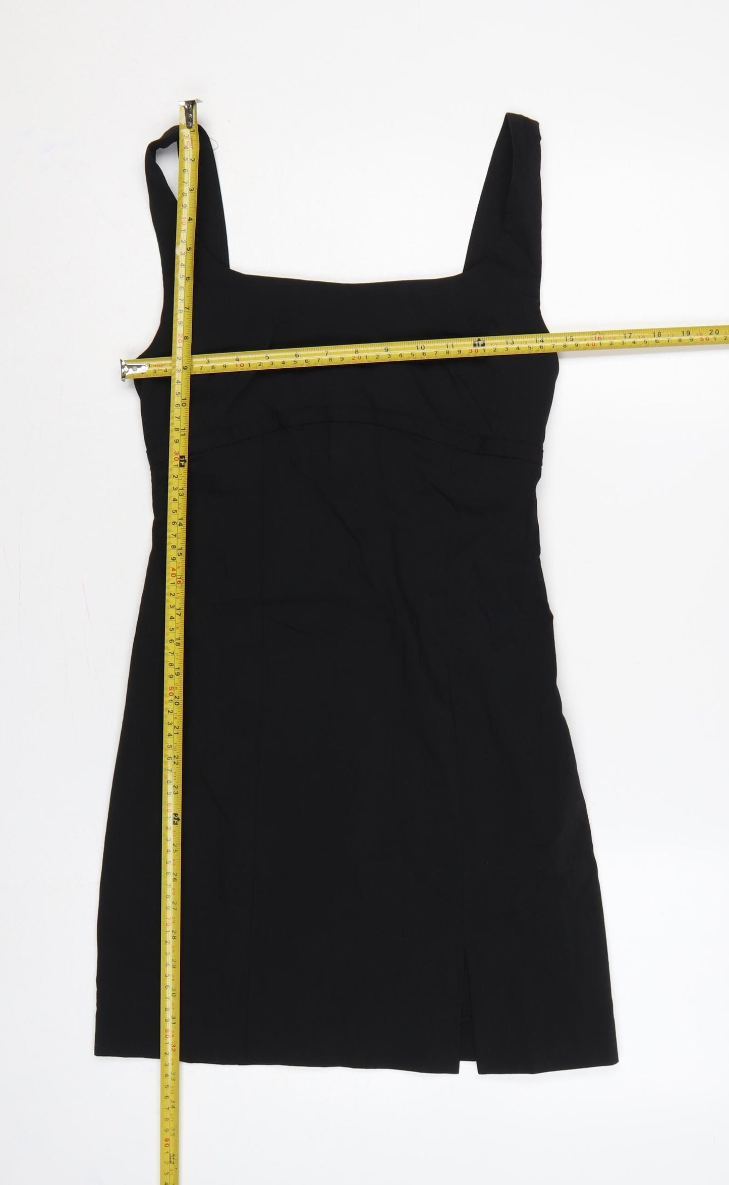 Mango Women Black UK 8 Long Sheath Square Neck Side Slit Dress