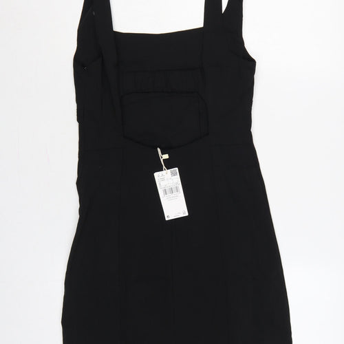 Mango Women Black UK 8 Long Sheath Square Neck Side Slit Dress