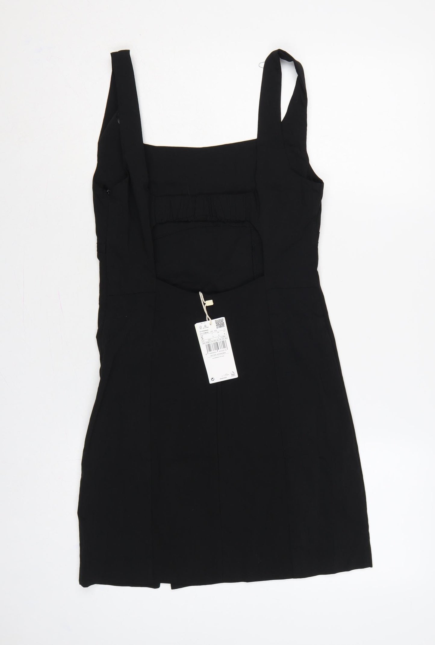 Mango Women Black UK 8 Long Sheath Square Neck Side Slit Dress