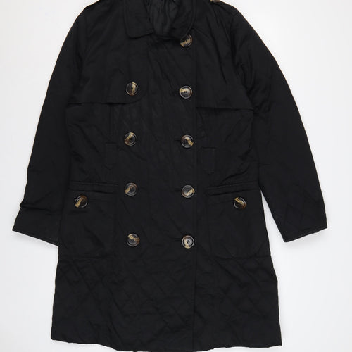 Marks & Spencer Women Black UK 16 Quilted Long Trench Coat