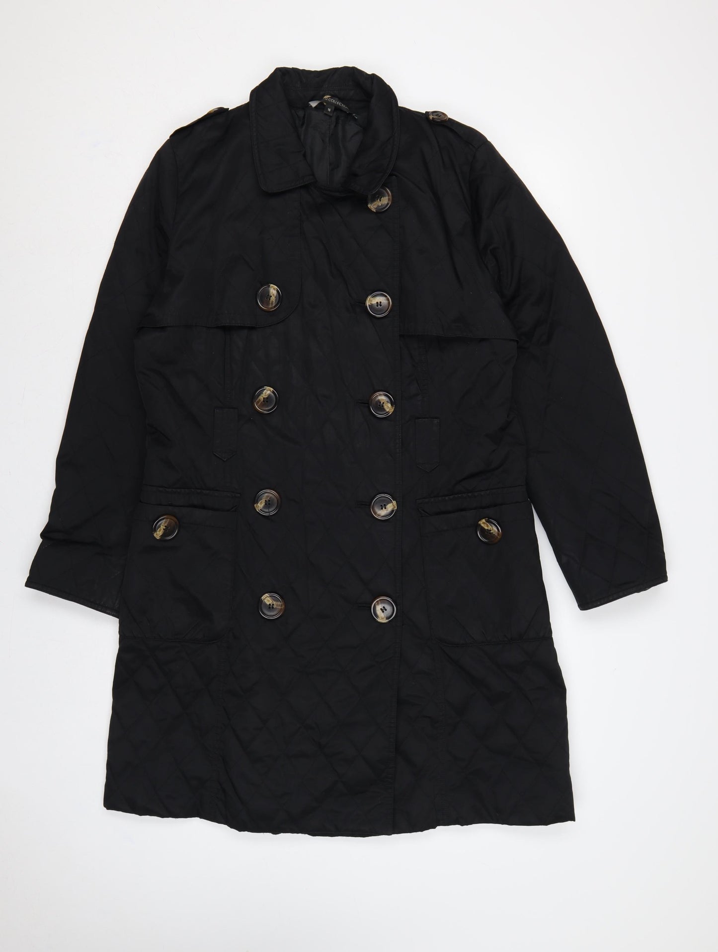 Marks & Spencer Women Black UK 16 Quilted Long Trench Coat