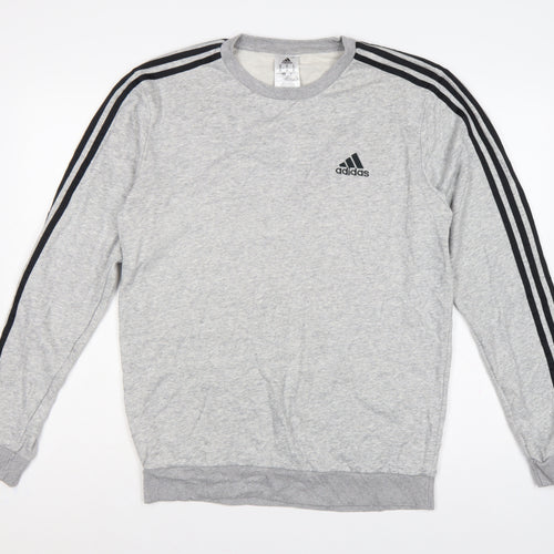 Adidas Men’s Grey M Crew Neck 3 Stripe Logo Pullover Sweatshirt