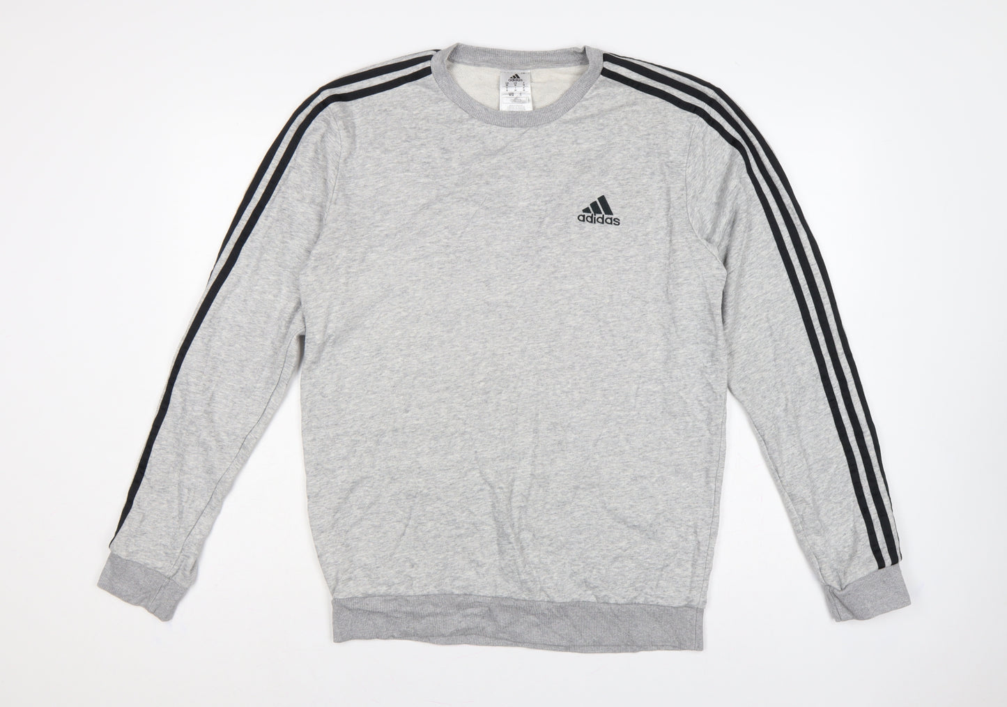 Adidas Men’s Grey M Crew Neck 3 Stripe Logo Pullover Sweatshirt