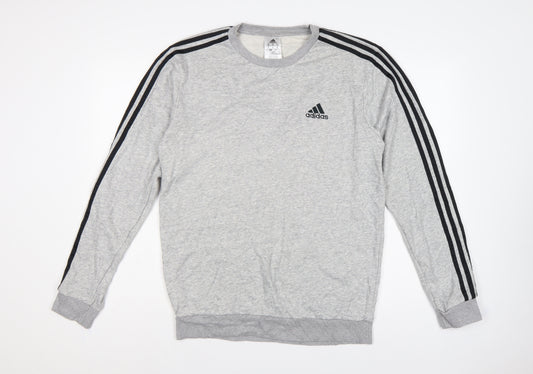Adidas Men’s Grey M Crew Neck 3 Stripe Logo Pullover Sweatshirt