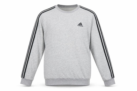 Adidas Men’s Grey M Crew Neck 3 Stripe Logo Pullover Sweatshirt