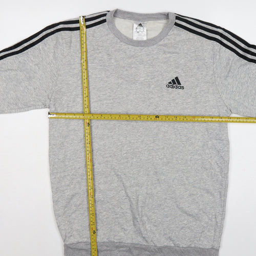 Adidas Men’s Grey M Crew Neck 3 Stripe Logo Pullover Sweatshirt