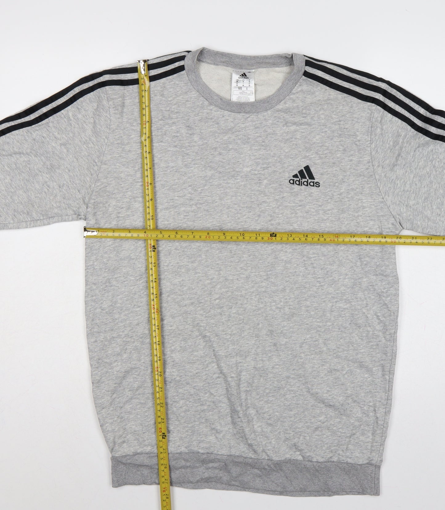 Adidas Men’s Grey M Crew Neck 3 Stripe Logo Pullover Sweatshirt