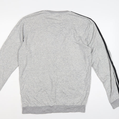 Adidas Men’s Grey M Crew Neck 3 Stripe Logo Pullover Sweatshirt