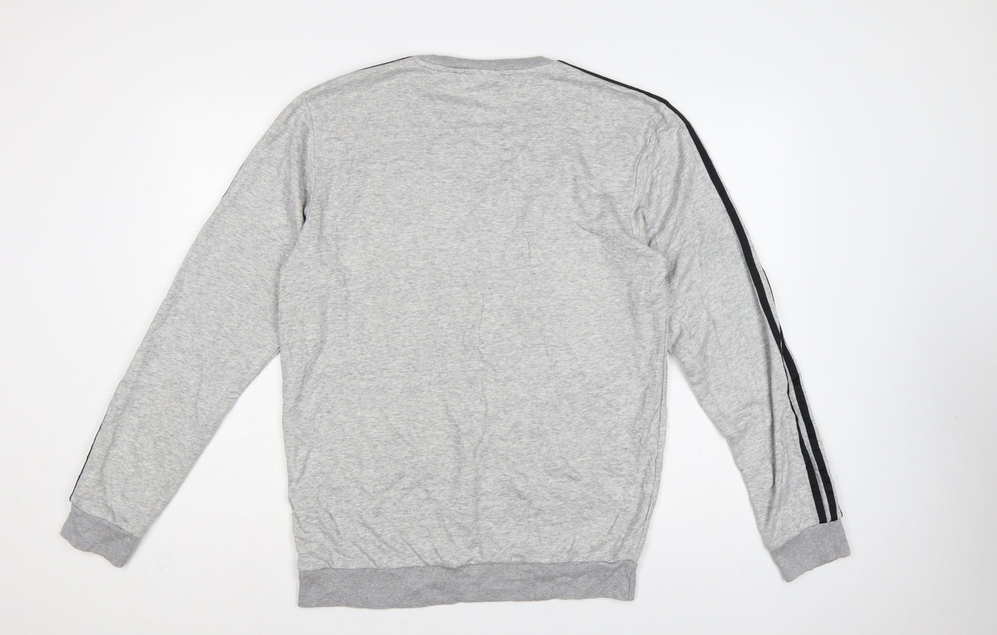 Adidas Men’s Grey M Crew Neck 3 Stripe Logo Pullover Sweatshirt