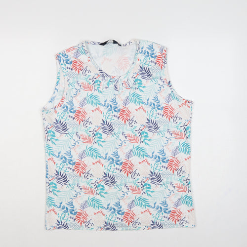 Isle Essentials Women Multicoloured Floral Cotton Tie Neck Tank Top UK 14