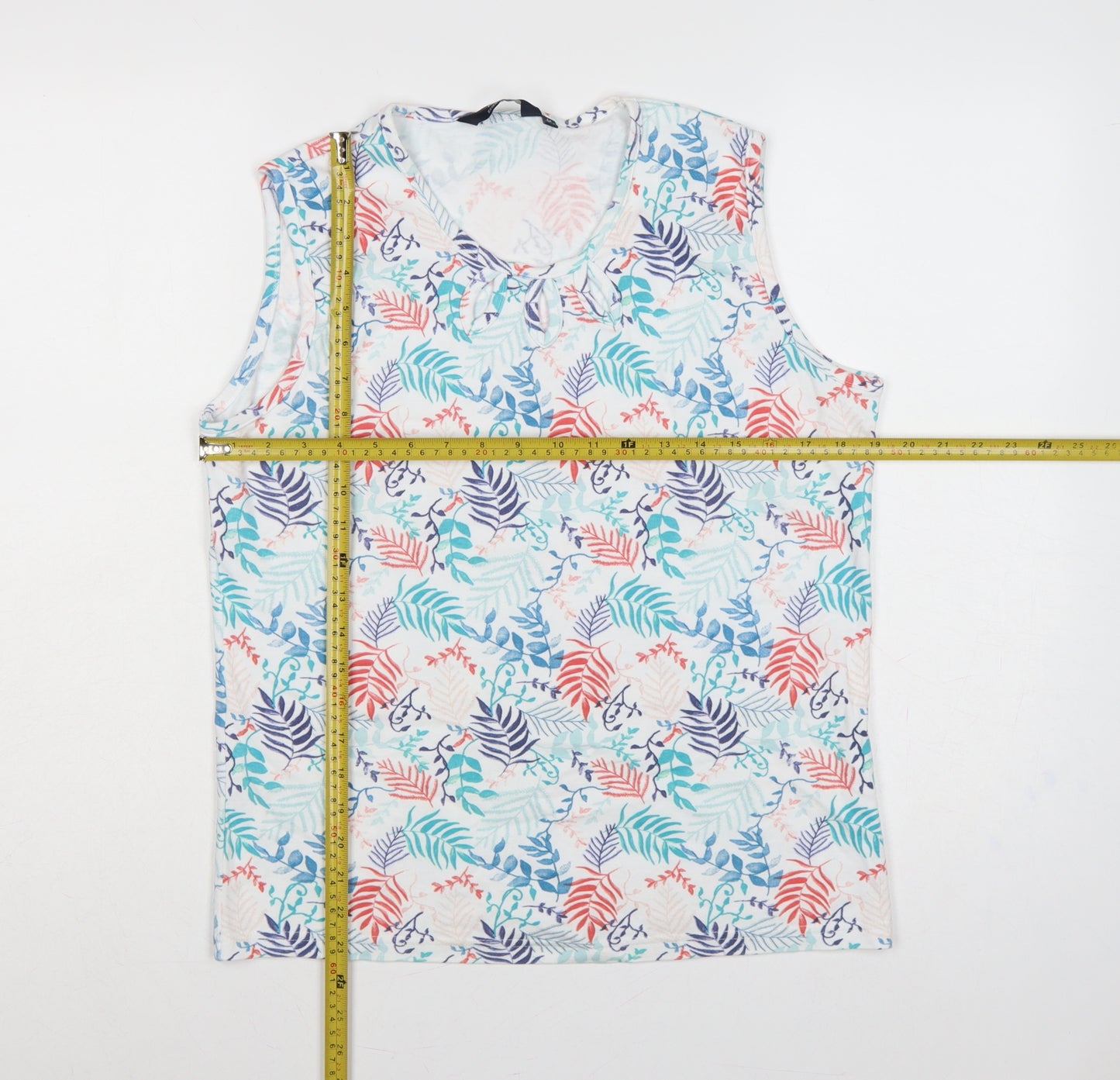 Isle Essentials Women Multicoloured Floral Cotton Tie Neck Tank Top UK 14