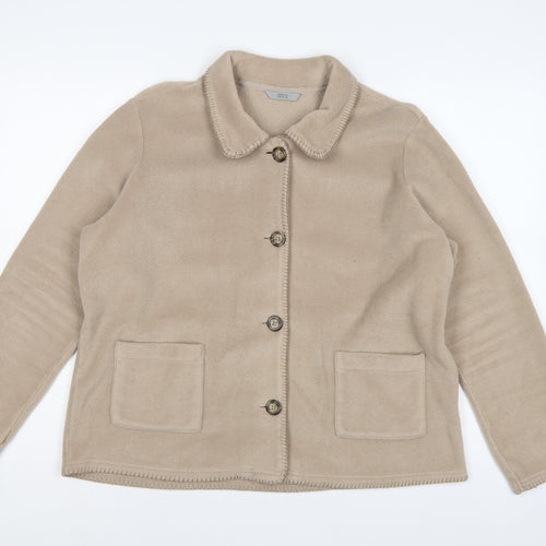 Marks & Spencer Women Beige UK 18 Fleece Button Basic Jacket